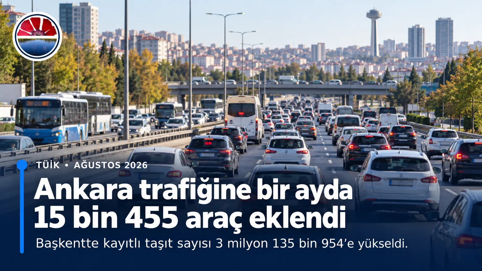 Ankara’da yoğun trafik ve kayıtlı taşıt sayısındaki artışı gösteren haber görseli