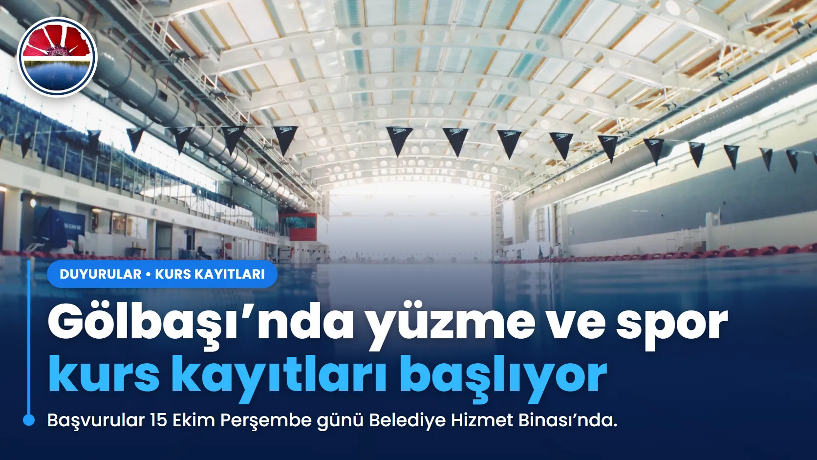 Gölbaşı Belediyesi yüzme ve spor kursu kayıtlarının 15 Ekim’de başlayacağını duyuran haber görseli
