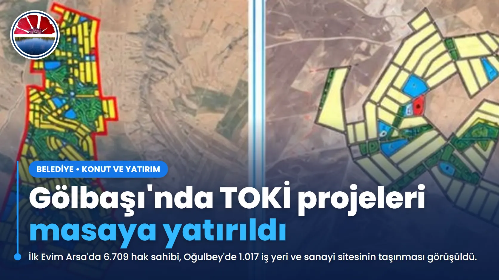 Gölbaşı Bezirhane'deki TOKİ İlk Evim Arsa projelerinin imar planlarını gösteren uydu görüntüsü üzerine çizilmiş parsel planı
