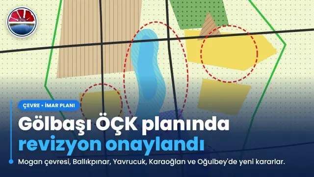Gölbaşı Özel Çevre Koruma Bölgesi plan revizyonunu anlatan, Mogan Gölü ve değişen alanları gösteren temsili plan çizimi